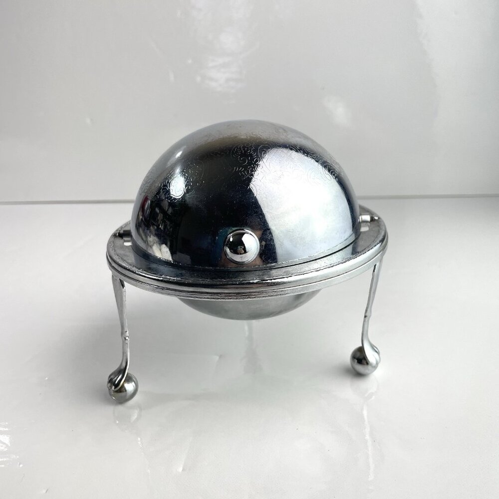 Vintage Caviar Server Silverplate Butter Swivel Dome Top  Filigree Legs England